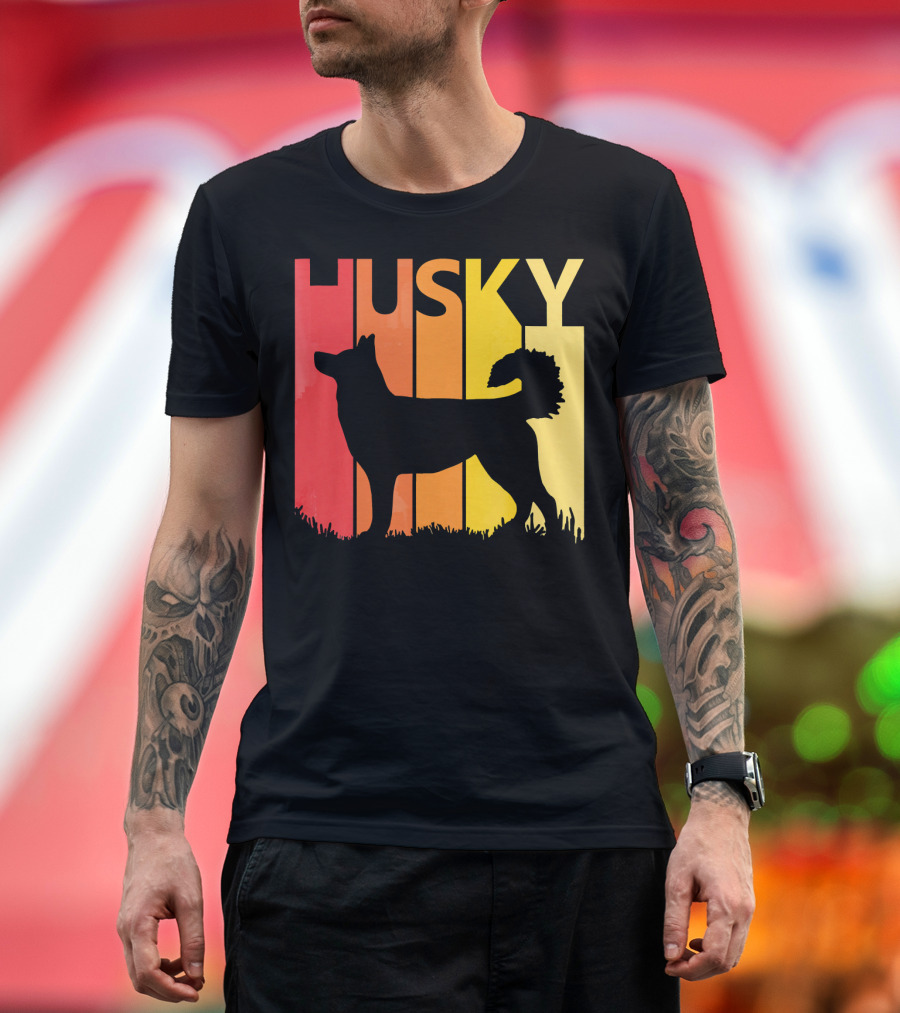 Retro Husky Silhouette Sunset Gradient T-Shirt