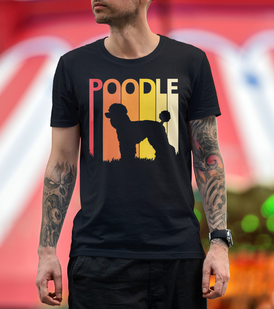 Retro Poodle Silhouette Vintage Stripe T-Shirt
