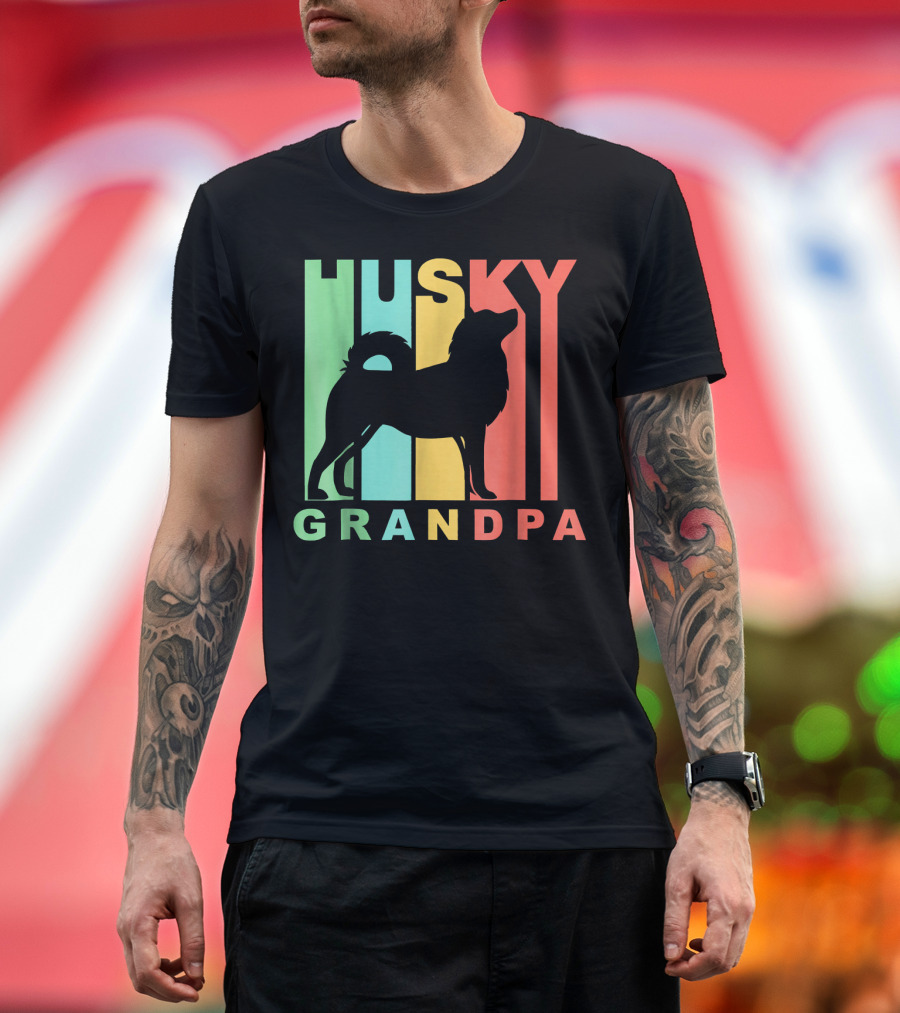 Husky Grandpa Retro Style Dog T-Shirt