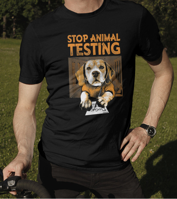 Stop Animal Testing Beagle Protest With Dog Cell Drawing T-Shirt