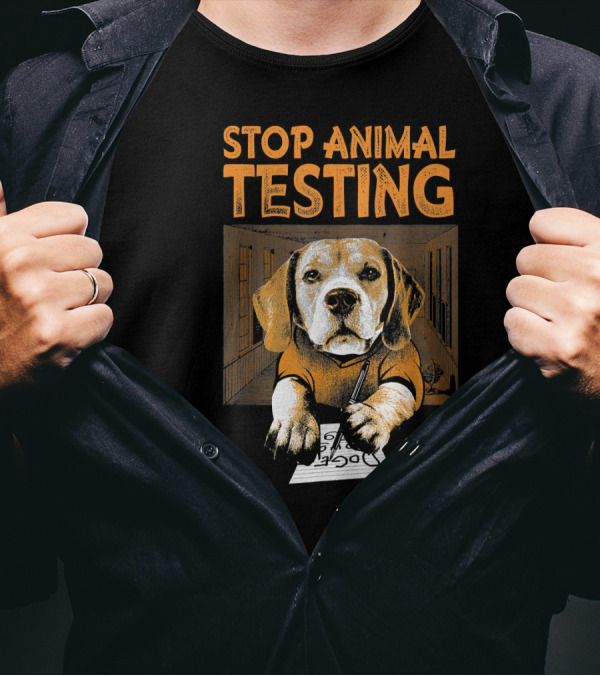 Stop Animal Testing Beagle Protest With Dog Cell Drawing T-Shirt