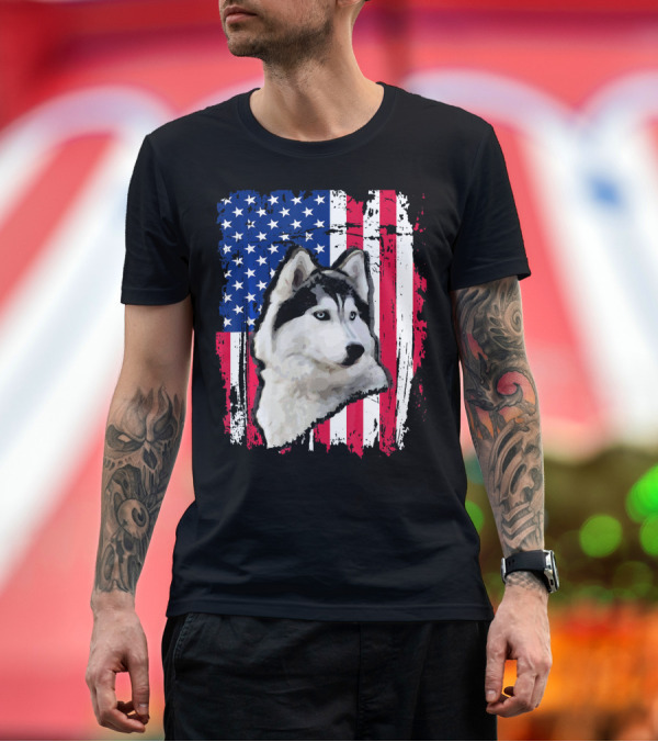 Premium T-Shirt: Siberian Husky American Flag Independence Day T-Shirt Siberian Husky American Flag Independence Day T-Shirt