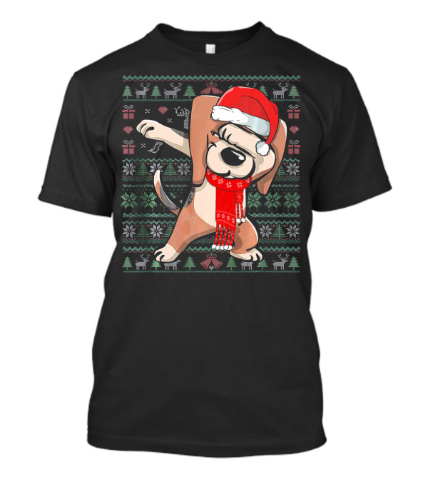 Ugly Xmas Dabbing Beagle Dog Christmas Santa Hat T-Shirt