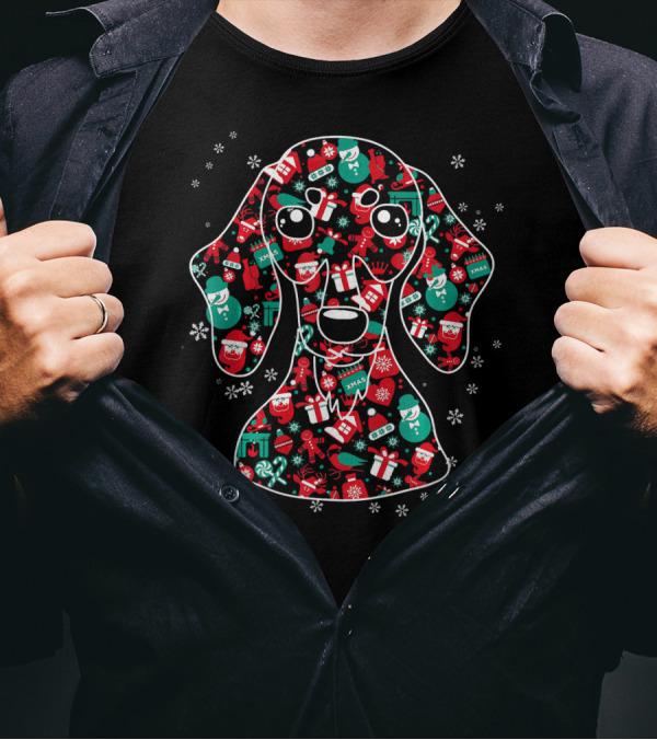 Tee89s Dachshund Christmas Santa Snowmen Candy Canes Presents T-Shirt