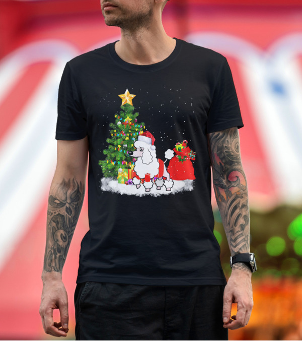 Premium T-Shirt: Standard Poodle Christmas Tree Holiday Santa Hat Snowflakes T-Shirt Standard Poodle Christmas Tree Holiday Santa Hat Snowflakes T-Shirt