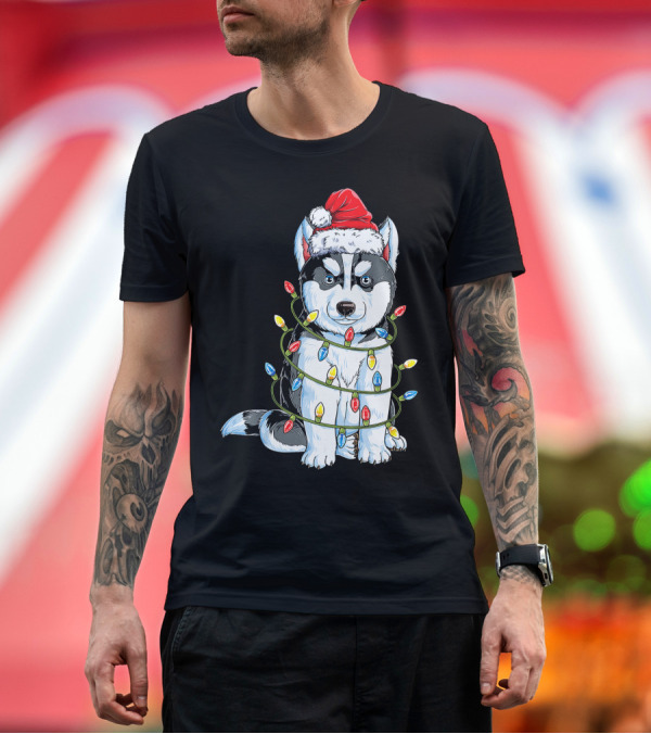 Premium T-Shirt: Wooly Husky Santa Wrapped in Christmas Lights T-Shirt Wooly Husky Santa Wrapped in Christmas Lights T-Shirt