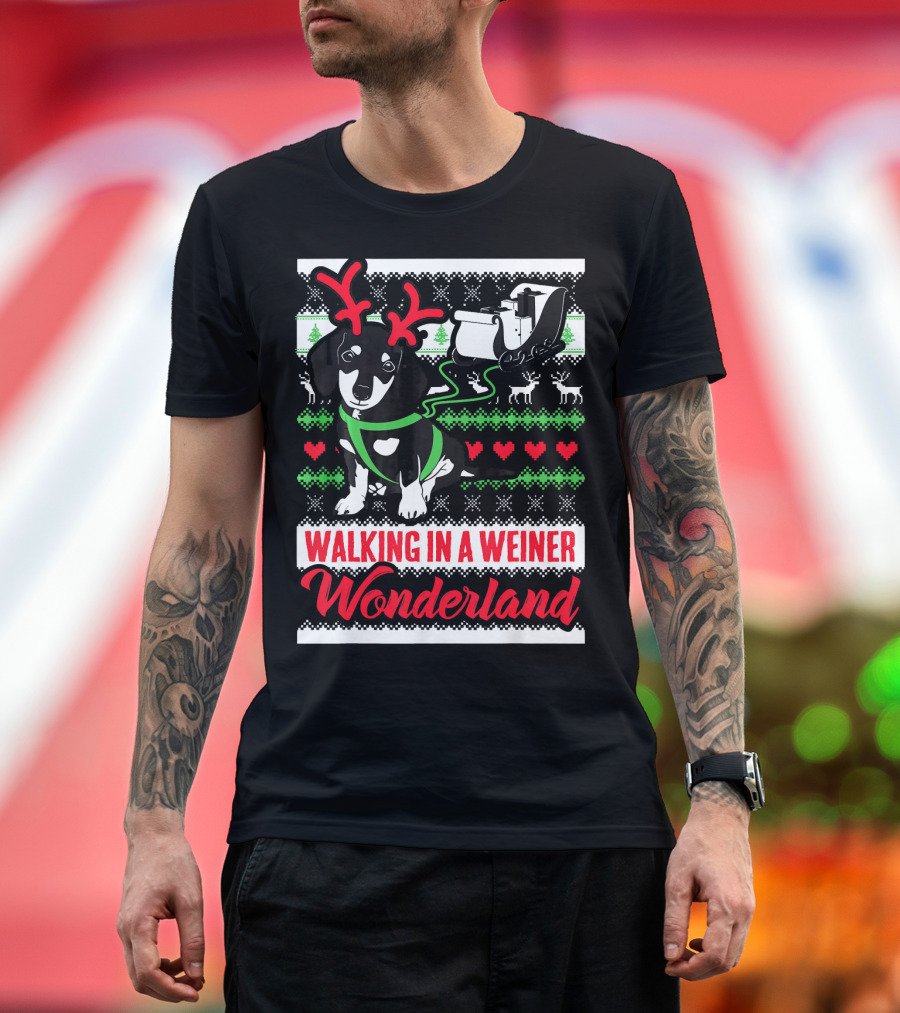 Walking in a Weiner Wonderland Dachshund Reindeer Christmas T-Shirt