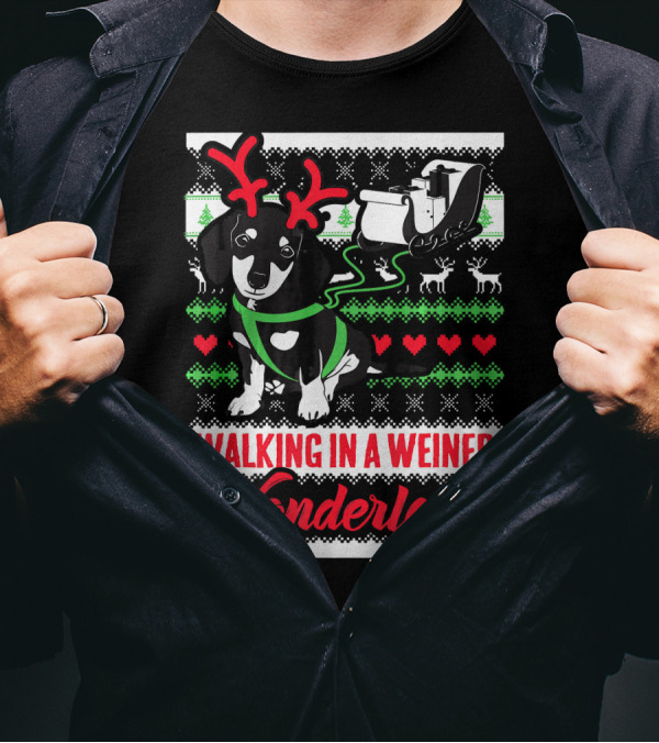 Walking In A Weiner Wonderland Dachshund Reindeer Christmas T-Shirt