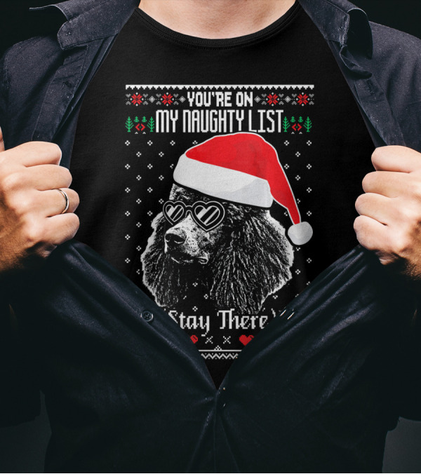 YOU'RE ON MY NAUGHTY LIST (STAY THERE) POODLE SANTA HAT HEART SUNGLASSES T-Shirt