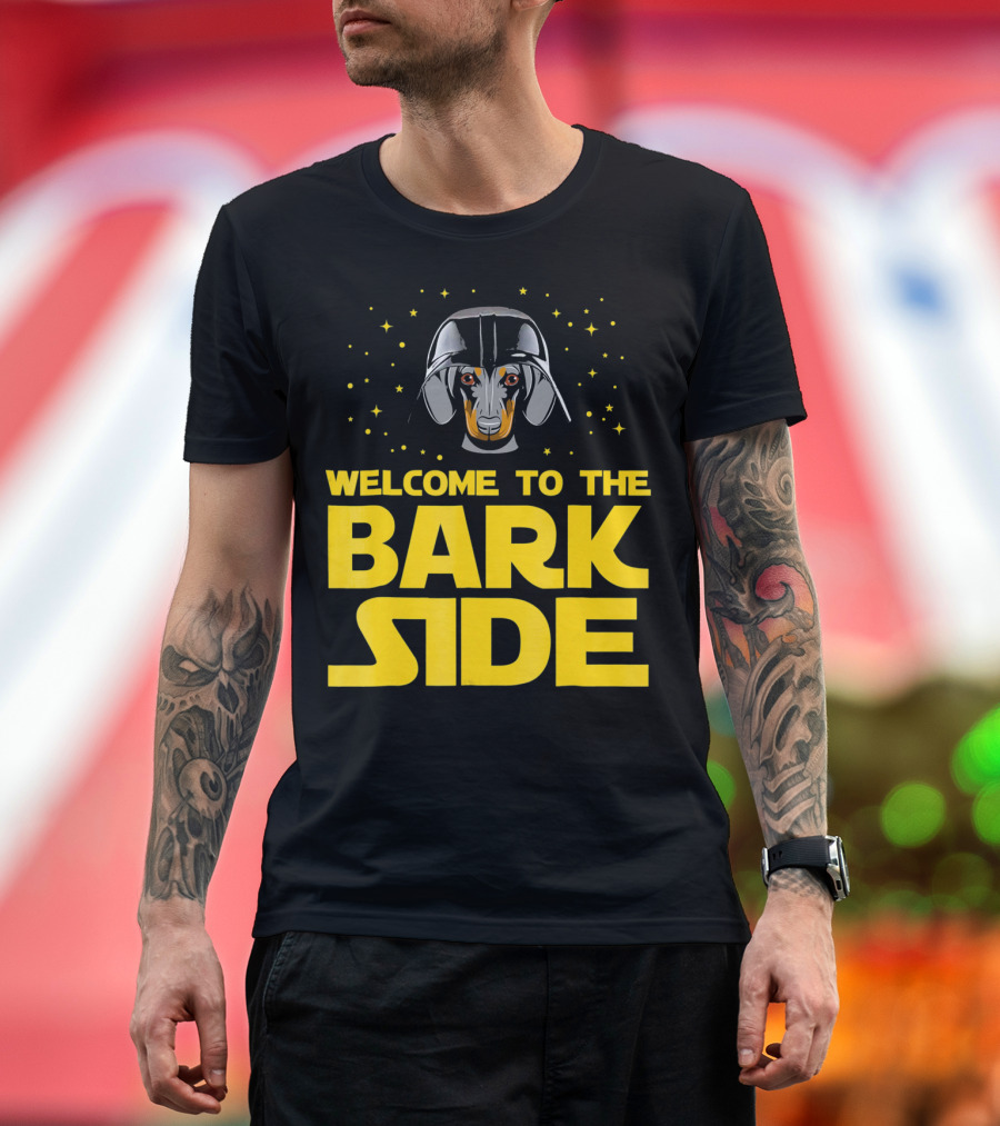 Welcome to the Bark Side Dachshund Helmet Stars T-Shirt