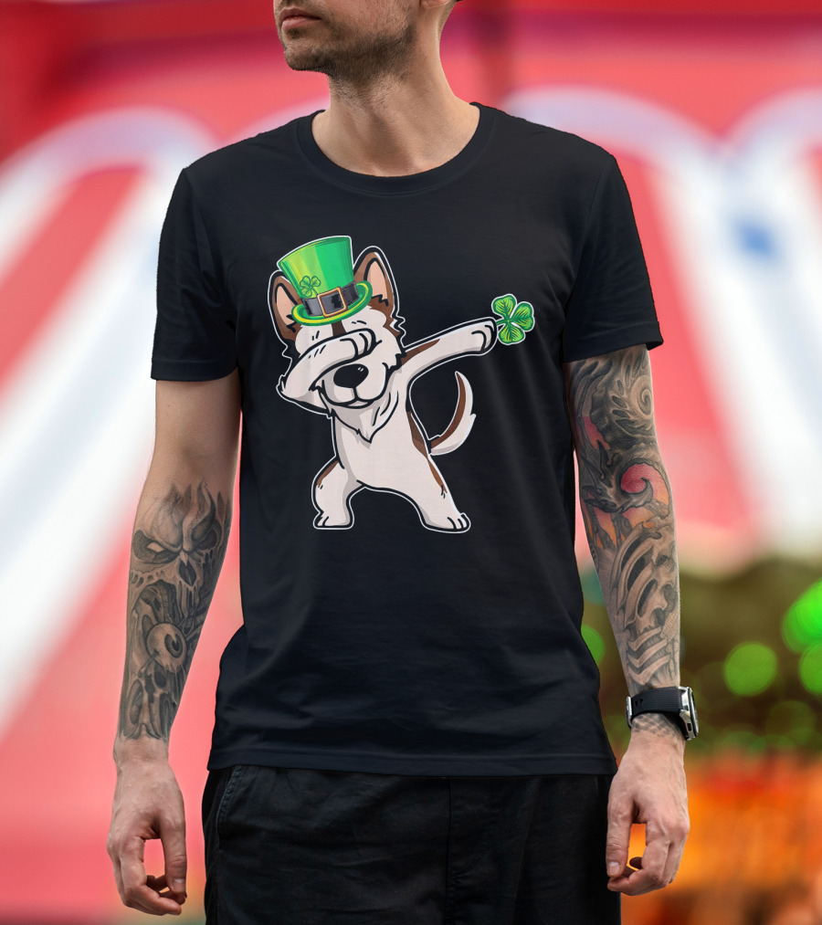Siberian Husky Dab Dabbing Dance Shamrock Saint Patrick's Day T-Shirt