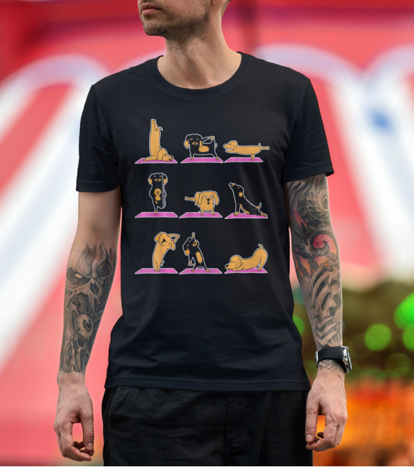 Premium T-Shirt: Wiener Dog Yoga Poses Dachshund Exercise Positions T-Shirt Wiener Dog Yoga Poses Dachshund Exercise Positions T-Shirt
