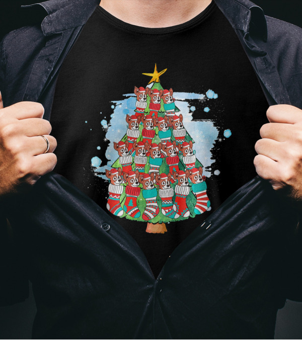 Chihuahua Christmas Tree With Festive Socks For Dog Lover Chris T-Shirt
