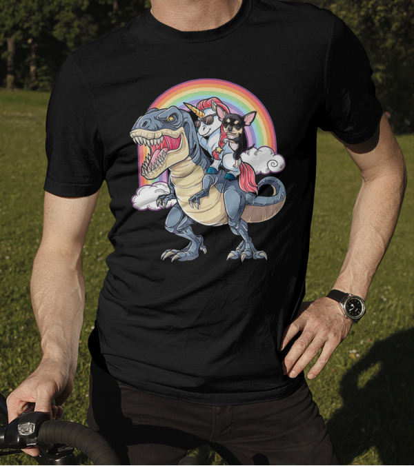 Chihuahua And Unicorn Ride Rex With Rainbow Magic T-Shirt