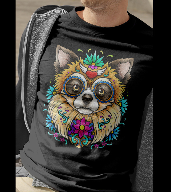 Chihuahua Day Of The Dead Sugar Skull Floral T-Shirt