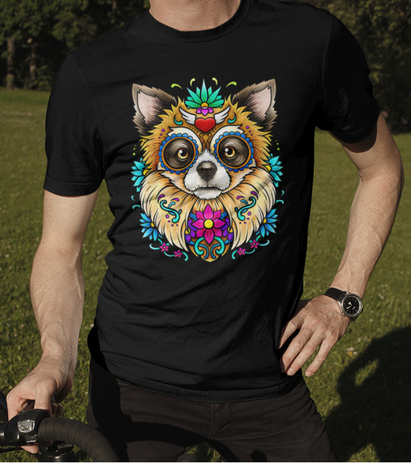 Chihuahua Day Of The Dead Sugar Skull Floral T-Shirt