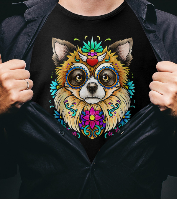 Chihuahua Day Of The Dead Sugar Skull Floral T-Shirt