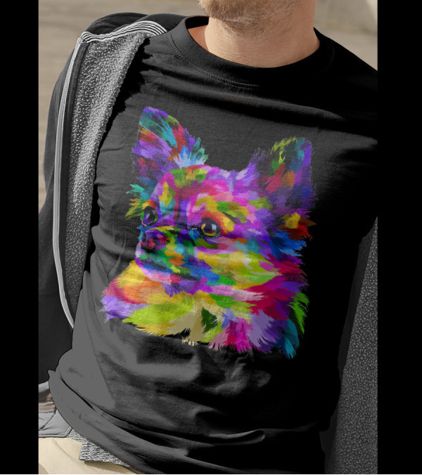 Colorful Chihuahua Head On Geometric Pop T-Shirt