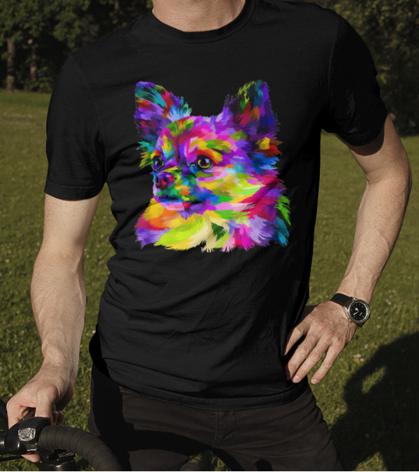 Colorful Chihuahua Head On Geometric Pop T-Shirt