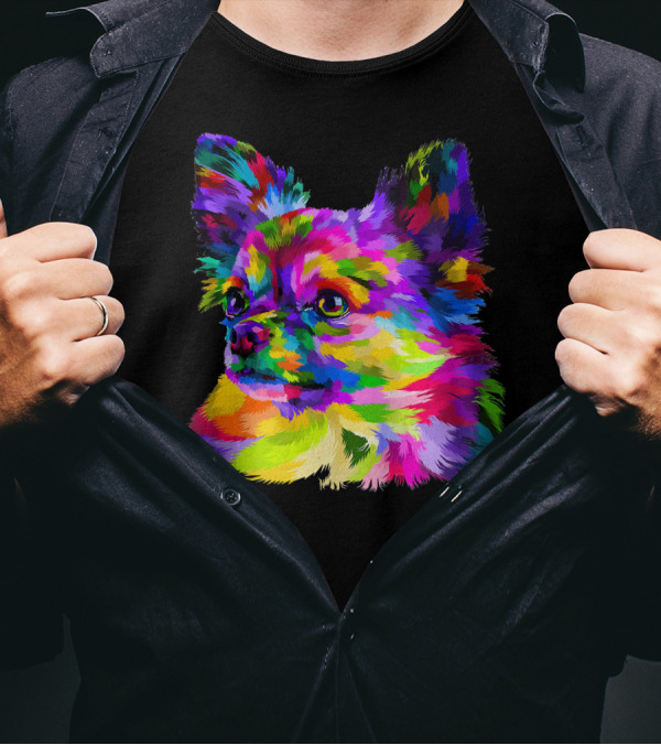 Colorful Chihuahua Head On Geometric Pop T-Shirt