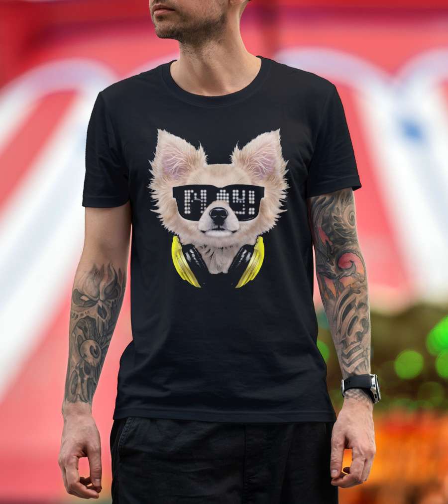 Chihuahua DJ with LED Glasses and Yellow Headphones T-Shirt