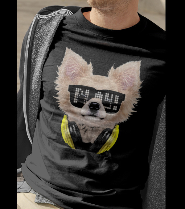 Chihuahua DJ With LED Glasses And Yellow Headphones T-Shirt