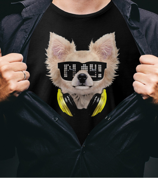 Chihuahua DJ With LED Glasses And Yellow Headphones T-Shirt