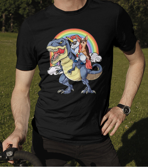 Chihuahua Unicorn Dinosaur Rainbow T-Shirt