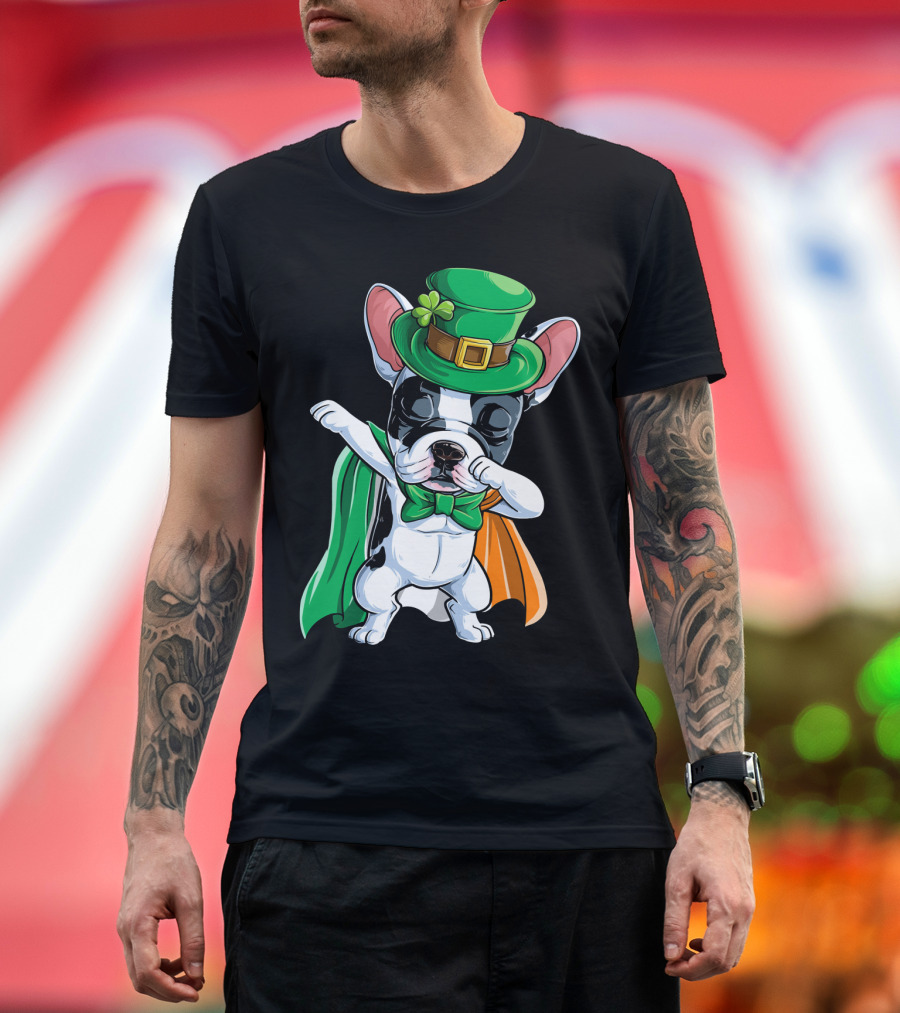 Leprechaun Hat Dabbing French Bulldog St. Patrick's Day Irish Flag Colors T-Shirt