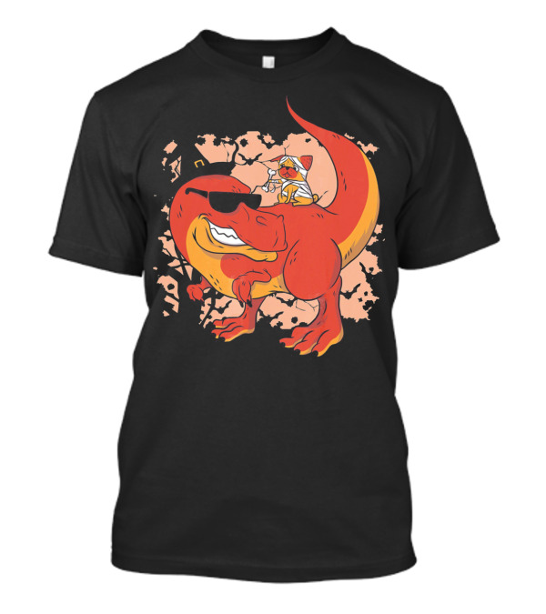 Dinosaur With Sunglasses, Witch Hat, And Mummy Candy Collector On Back T-Shirt