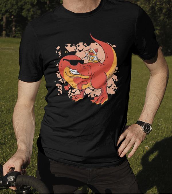 Dinosaur With Sunglasses, Witch Hat, And Mummy Candy Collector On Back T-Shirt