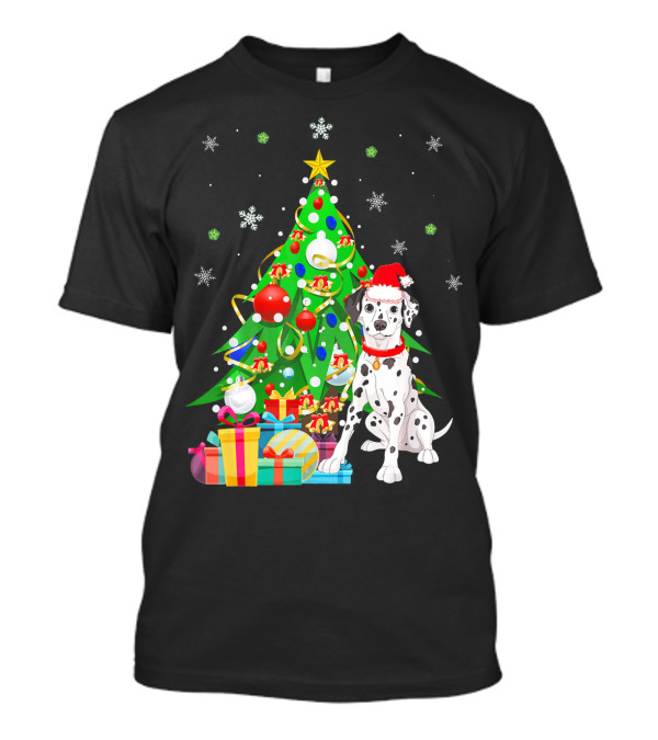 Cute Dalmatian Santa With Christmas Tree And Presents T-Shirt