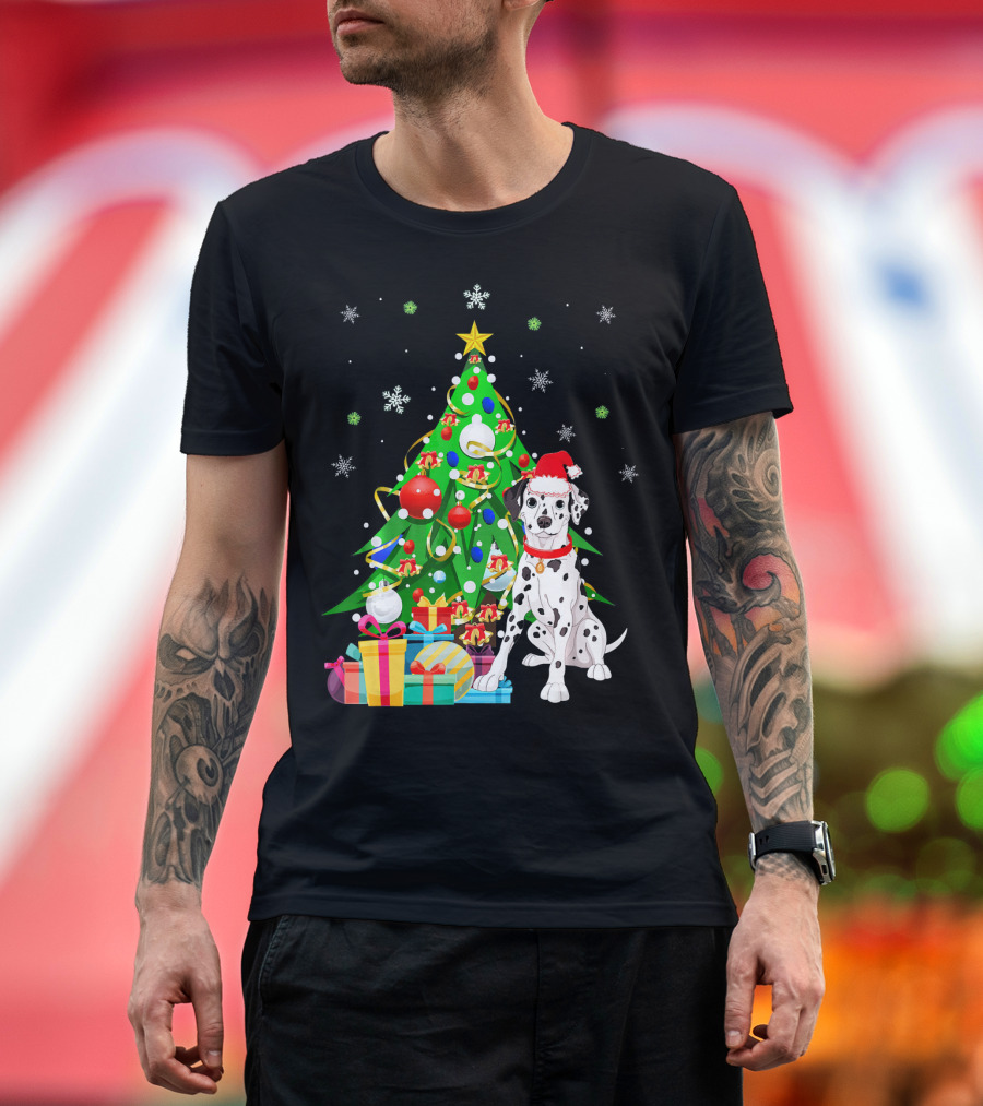 Cute Dalmatian Santa with Christmas Tree and Presents T-Shirt