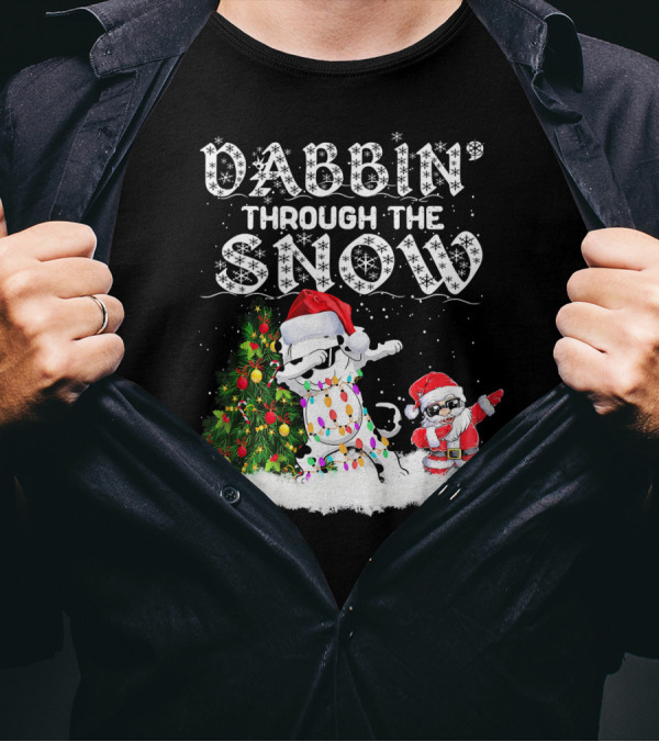 Dabbin Through The Snow Dalmatian Santa Christmas Tree T-Shirt