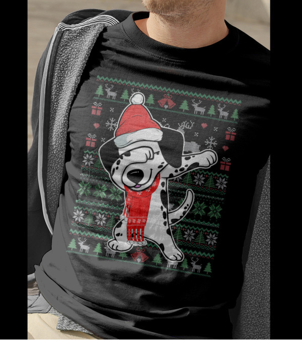 Dabbing Dalmatian Ugly Christmas Sweater Holiday T-Shirt