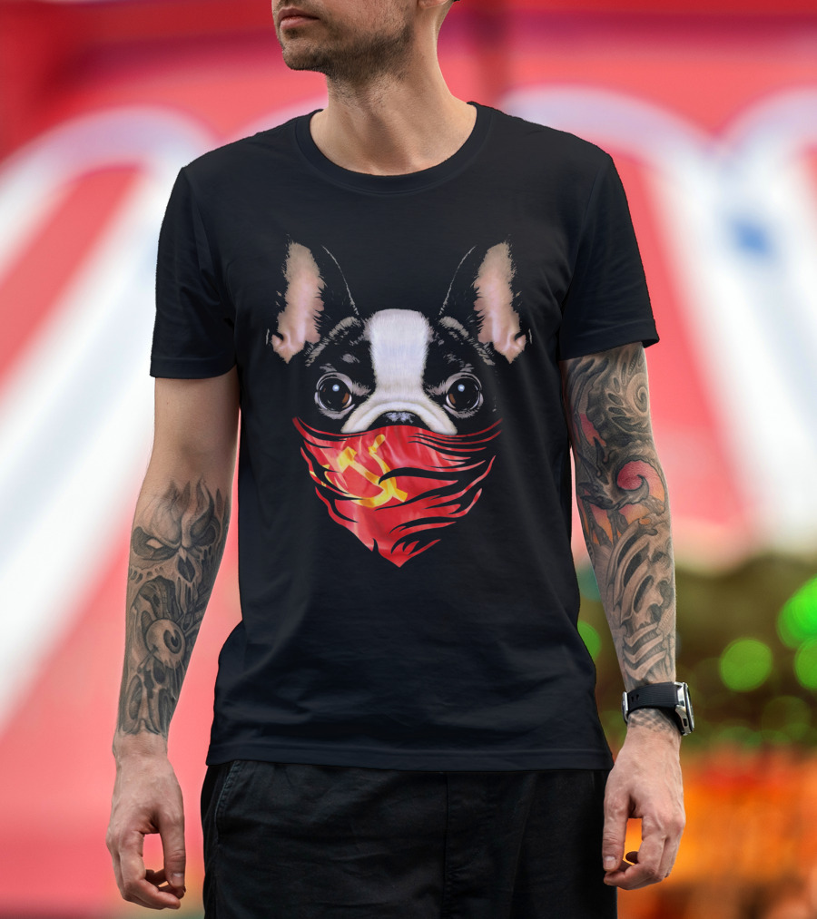 French Bulldog with Soviet Hammer and Sickle Bandana T-Shirt