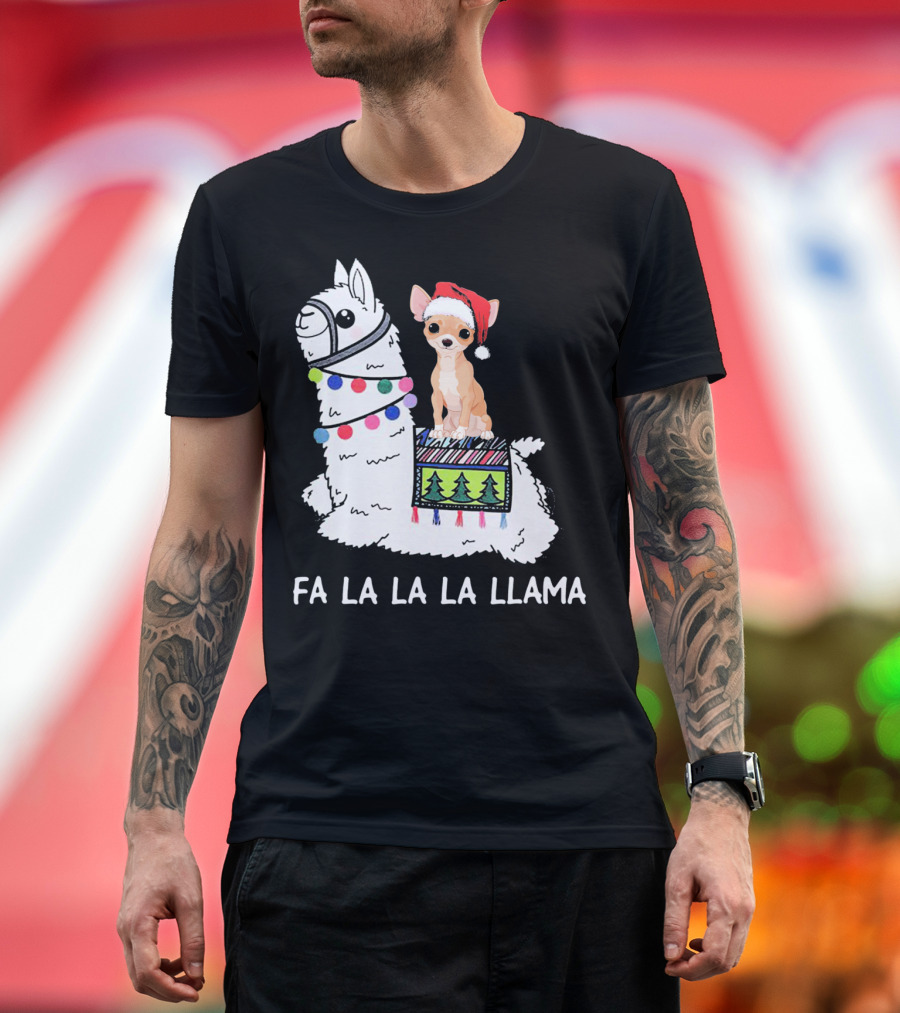 Fa La La La Llama Chihuahua Christmas Riding Llama T-Shirt