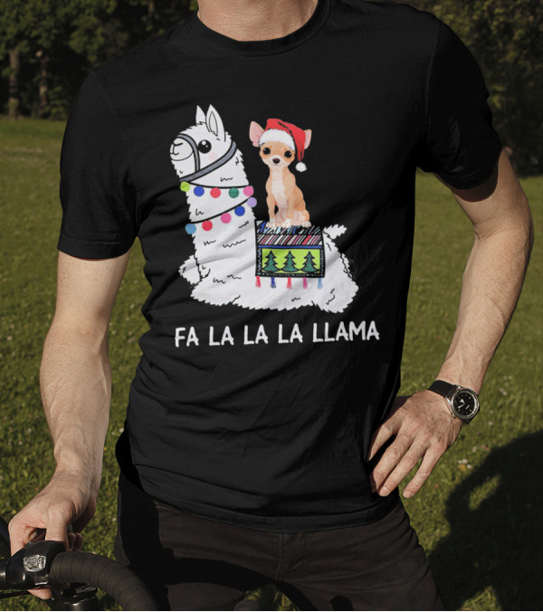 Fa La La La Llama Chihuahua Christmas Riding Llama T-Shirt
