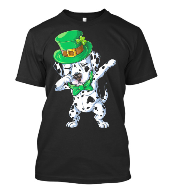 St. Patrick's Day Dabbing Dalmatian In Green Top Hat And Bow Tie T-Shirt