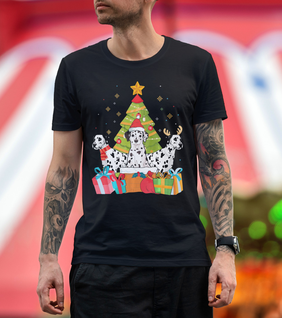 Christmas Dalmatian Trio with Gifts and Festive Tree T-Shirt