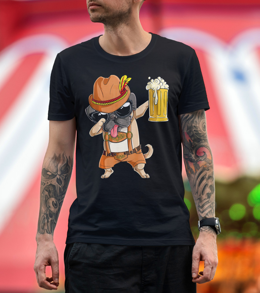 Dabbing Pug Oktoberfest Lederhosen Beer Mug T-Shirt