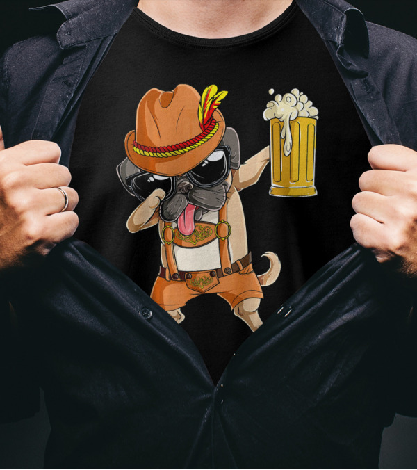 Dabbing Pug Oktoberfest Lederhosen Beer Mug T-Shirt