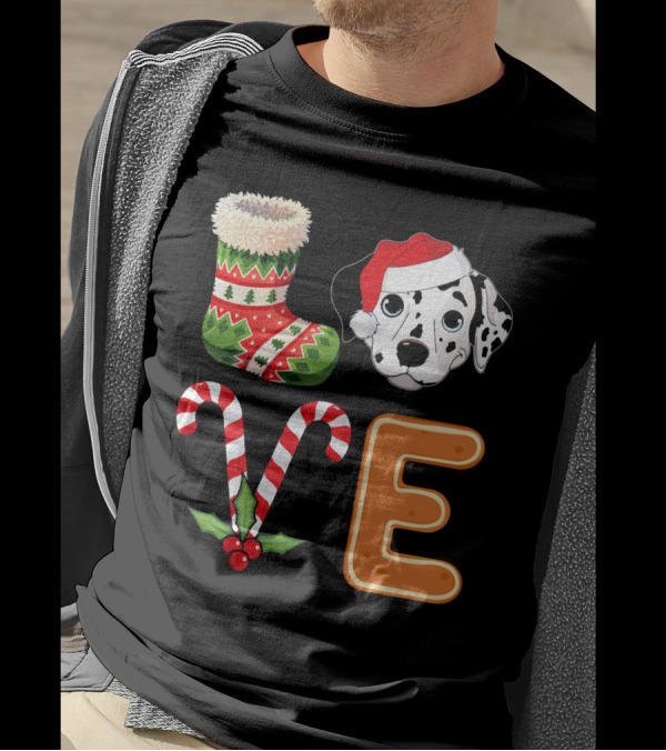 Dalmatian Lover Stocking And Candy Cane Christmas Dog E Cookies T-Shirt