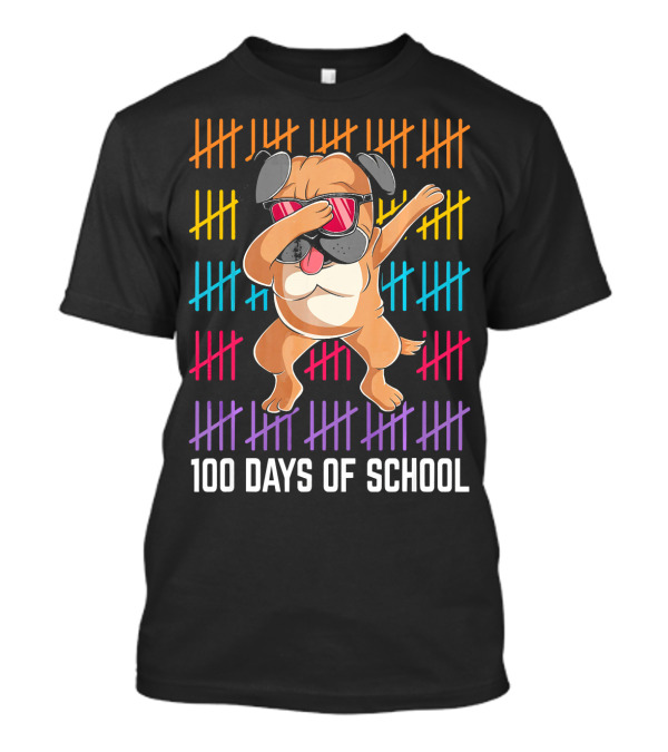 Dabbing Pug Celebrating 100 Days Of School With Colorful Tally Marks T-Shirt