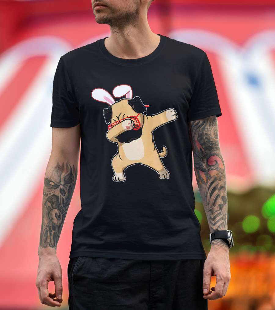 Easter Bunny Ears Dabbing Pug Dog with Glasses T-Shirt