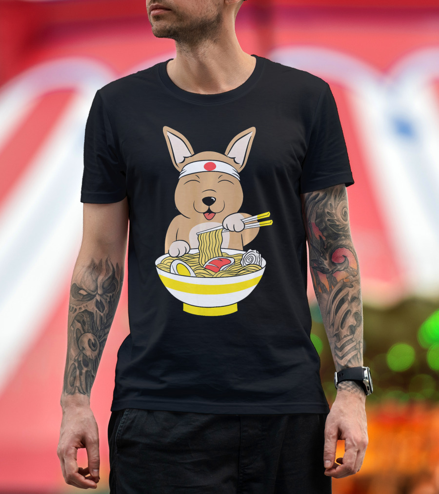 Chihuahua Ramen Lover Funny Dog Enjoying Noodles with Chopsticks T-Shirt