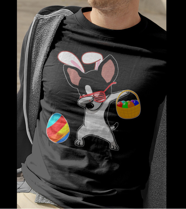 Dabbing Chihuahua With Easter Bunny Ears And Easter Basket T-Shirt
