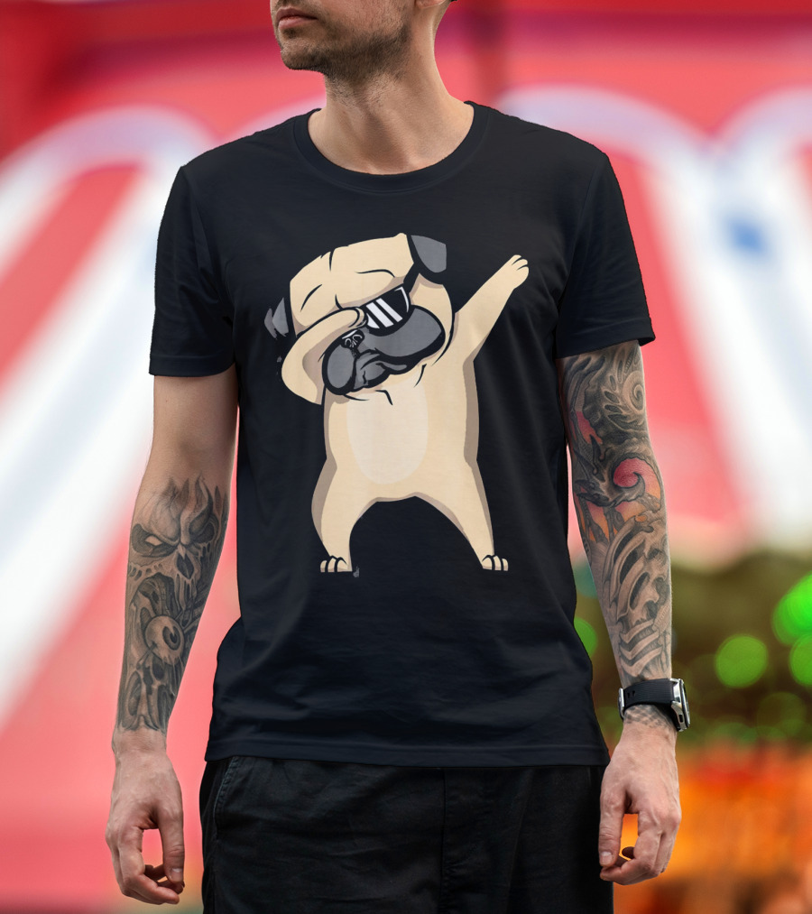 Dabbing Pug Funny Cute Dog Dab with Sunglasses T-Shirt