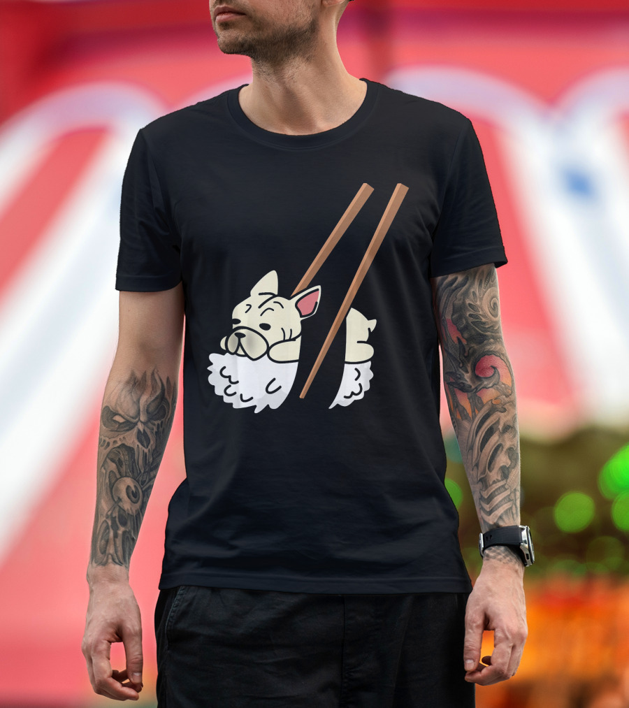 Cream French Bulldog Nigiri Sushi Chopsticks T-Shirt