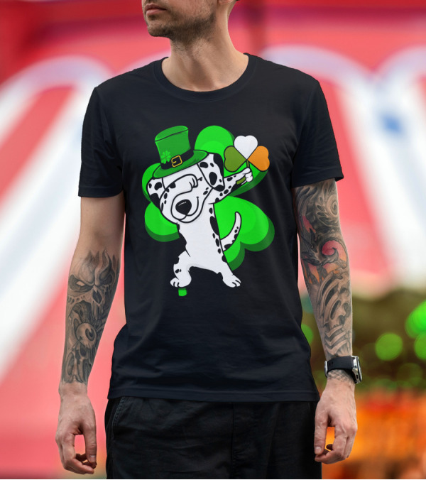 Premium T-Shirt: Dalmatian Dabbing Leprechaun with Shamrock and Irish Flag Colors T-Shirt Dalmatian Dabbing Leprechaun with Shamrock and Irish Flag Colors T-Shirt